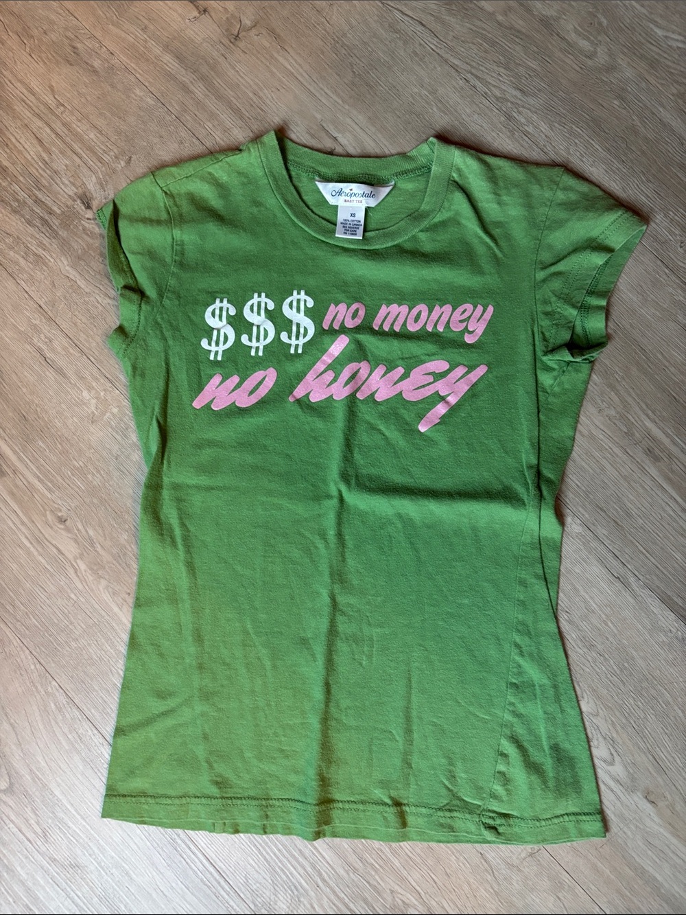 Aeropostale Green Short-Sleeve Graphic Tee with Pink & White Print